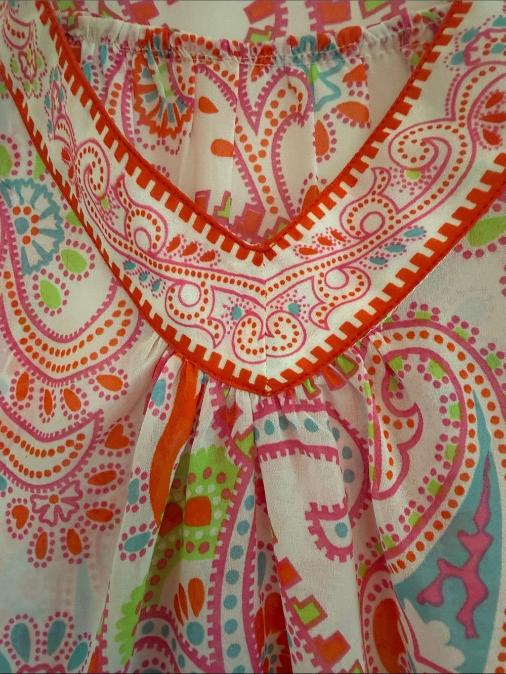 Gretchen Scott Designs Pink Paisley V-Neck Tunic with Orange & Blue Accents - Picture 4 of 5
